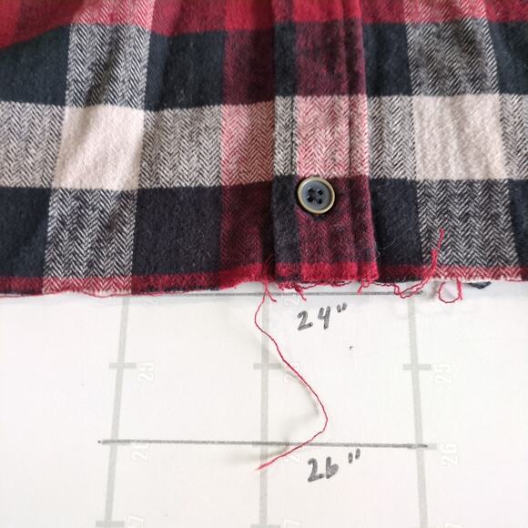JACHS Crop Flannel Shirt Mens L Red Plaid Button Down Grunge Retro Y2K - Picture 7 of 7